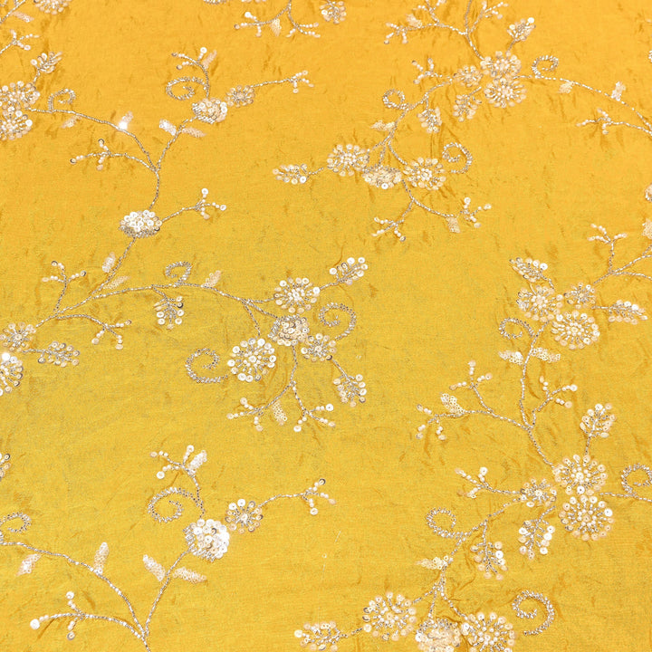 Yellow Color Chinon Pearl & Sequins Embroidery Fabric – Luxury Party Wear Fabric- EB00521-2