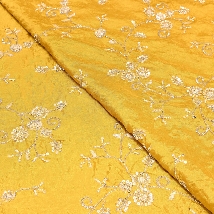 Yellow Color Chinon Pearl & Sequins Embroidery Fabric – Luxury Party Wear Fabric- EB00521-2