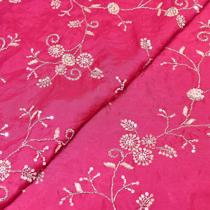 Pink Color Chinon Pearl & Sequins Embroidery Fabric – Luxury Party Wear Fabric- EB00521-3