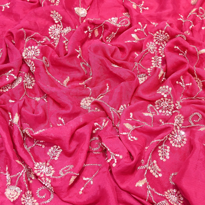 Pink Color Chinon Pearl & Sequins Embroidery Fabric – Luxury Party Wear Fabric- EB00521-3