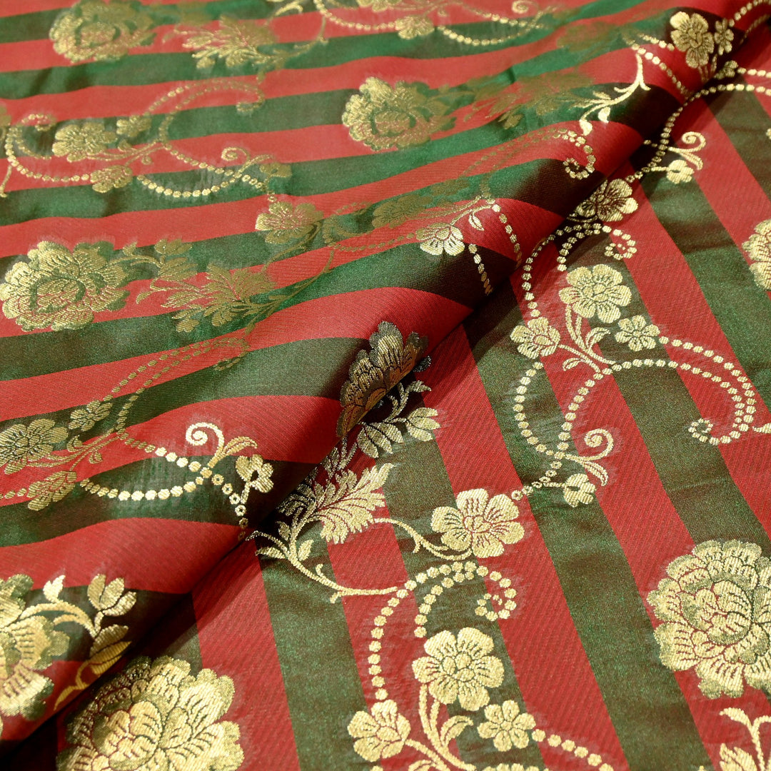 Premium Satin Stripes Zari Jacquard Brocade Fabric | Designer Brocade Fabric | JAC275-5