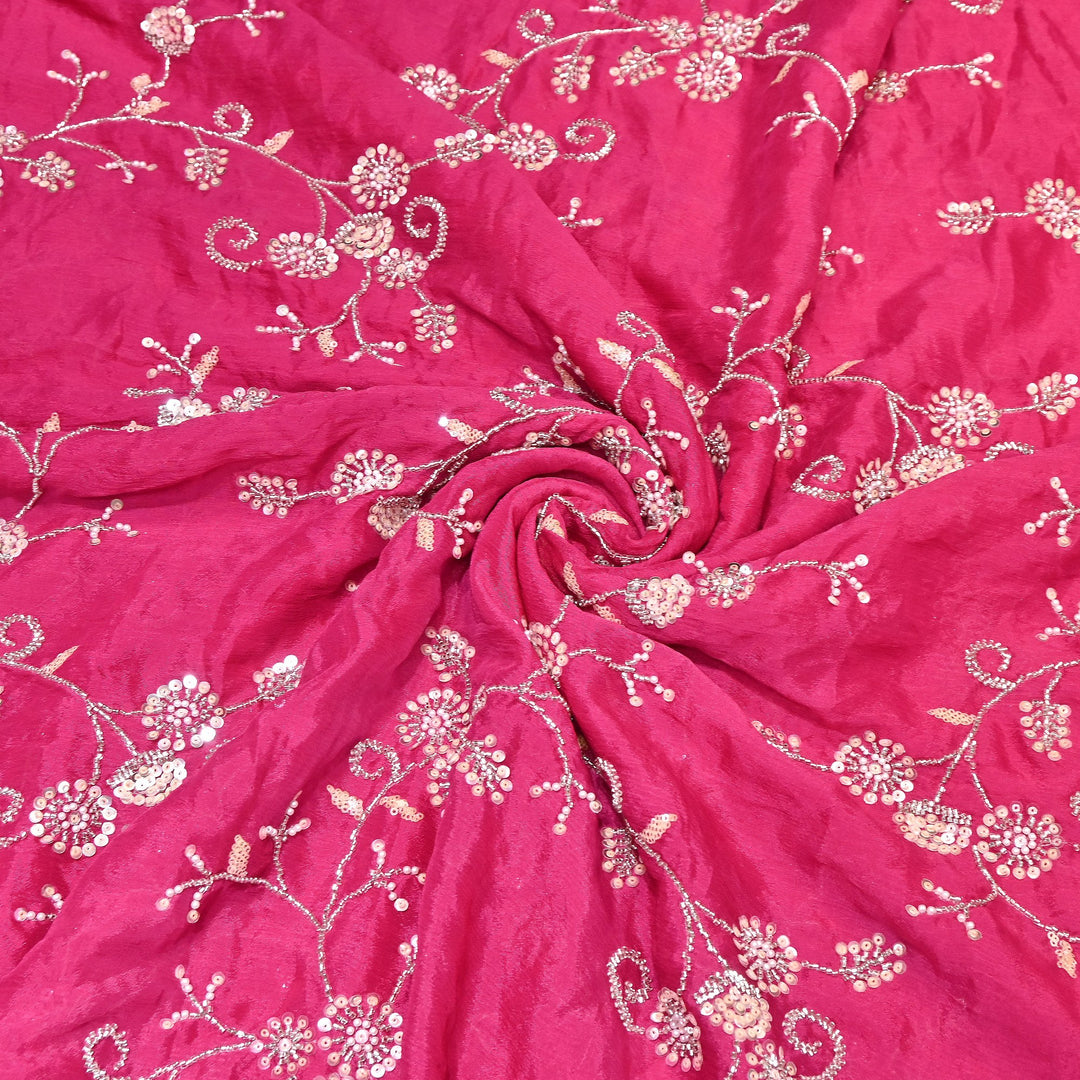 Pink Color Chinon Pearl & Sequins Embroidery Fabric – Luxury Party Wear Fabric- EB00521-3