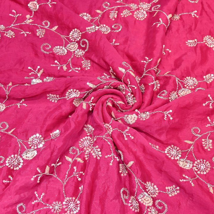 Pink Color Chinon Pearl & Sequins Embroidery Fabric – Luxury Party Wear Fabric- EB00521-3