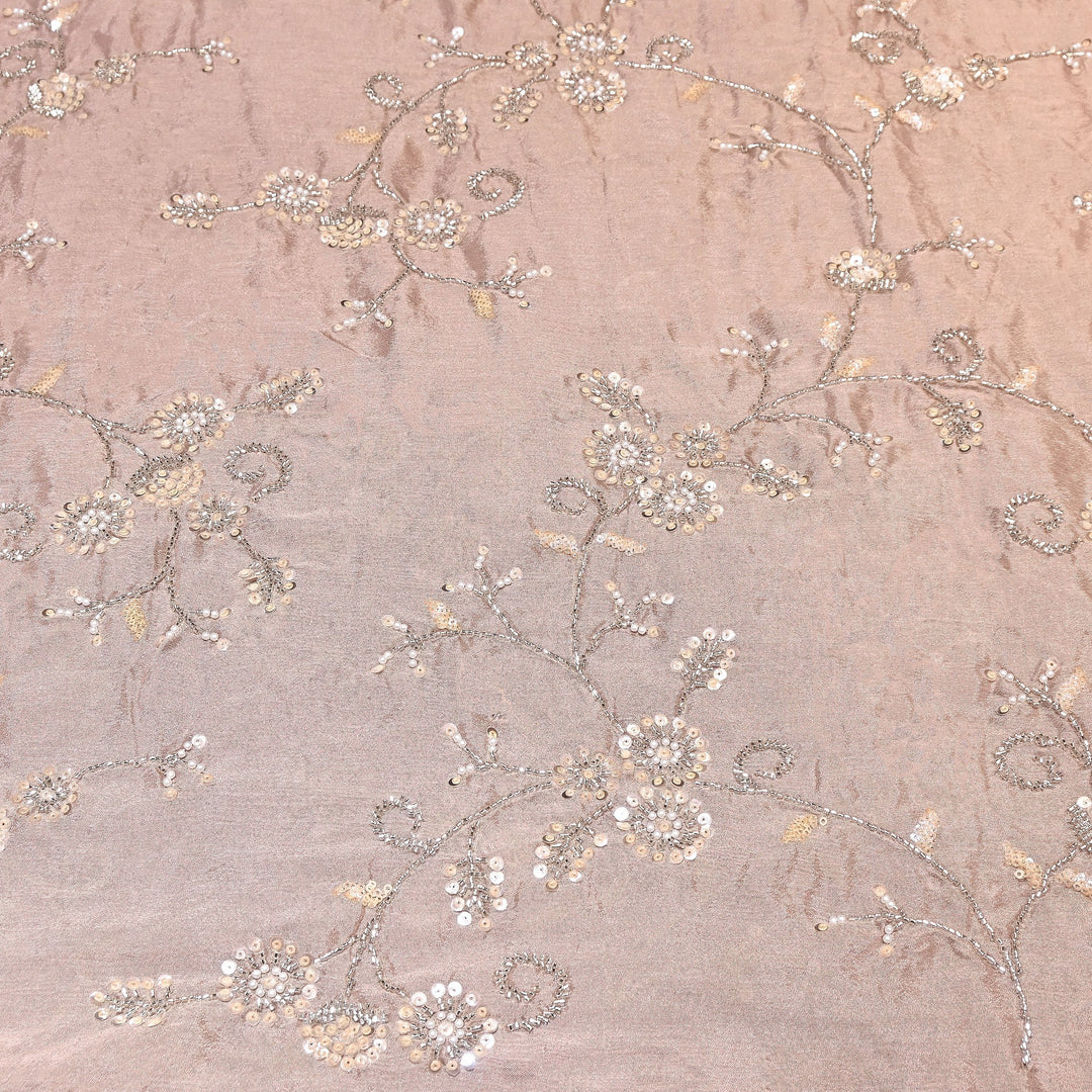 Powder Pink  Color Chinon Pearl & Sequins Embroidery Fabric – Luxury Party Wear Fabric- EB00521-4
