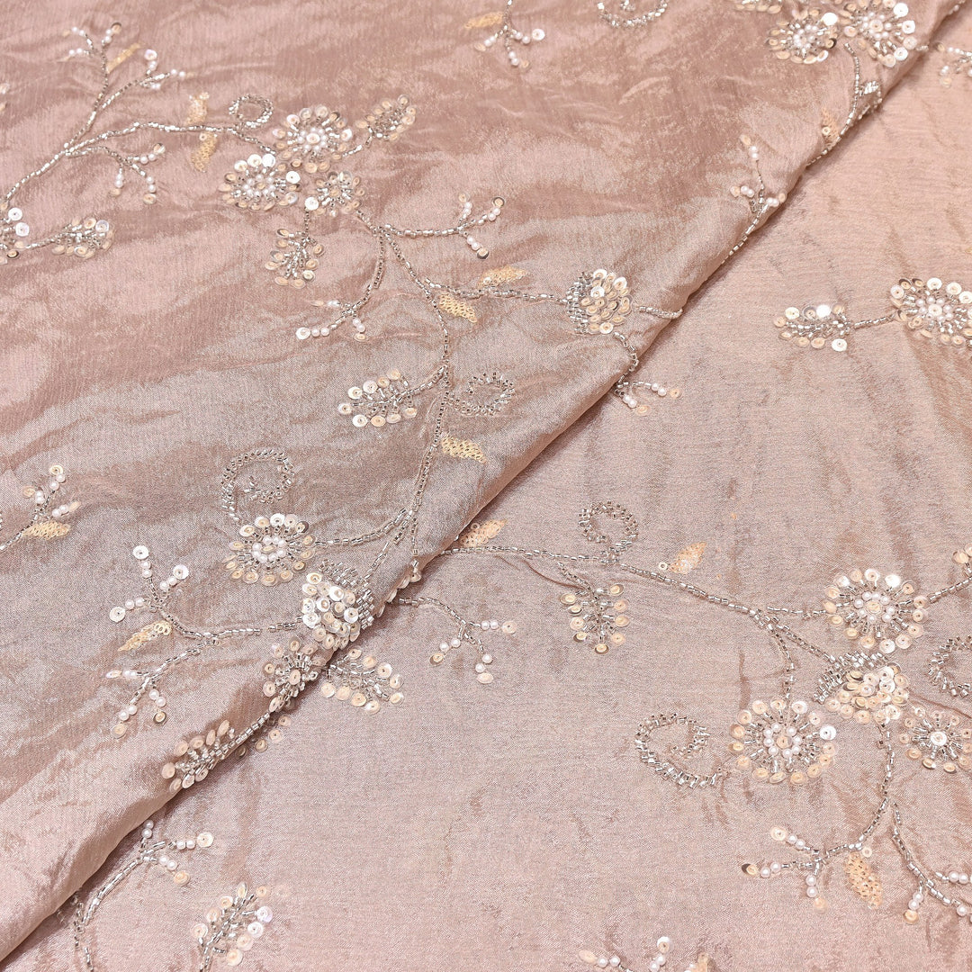 Powder Pink  Color Chinon Pearl & Sequins Embroidery Fabric – Luxury Party Wear Fabric- EB00521-4