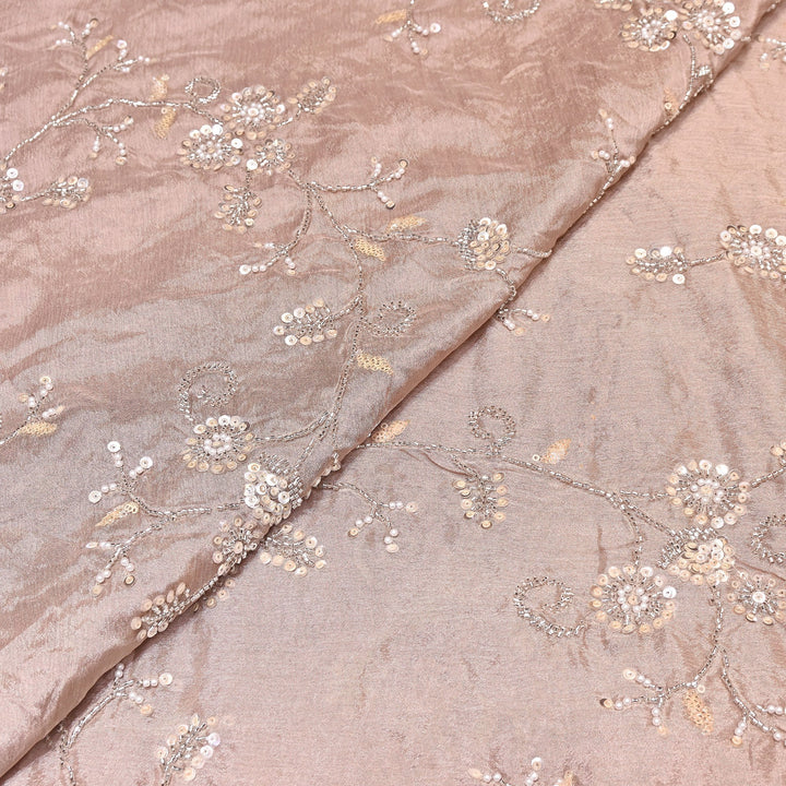 Powder Pink  Color Chinon Pearl & Sequins Embroidery Fabric – Luxury Party Wear Fabric- EB00521-4