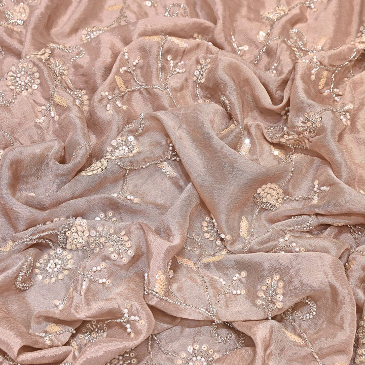 Powder Pink  Color Chinon Pearl & Sequins Embroidery Fabric – Luxury Party Wear Fabric- EB00521-4