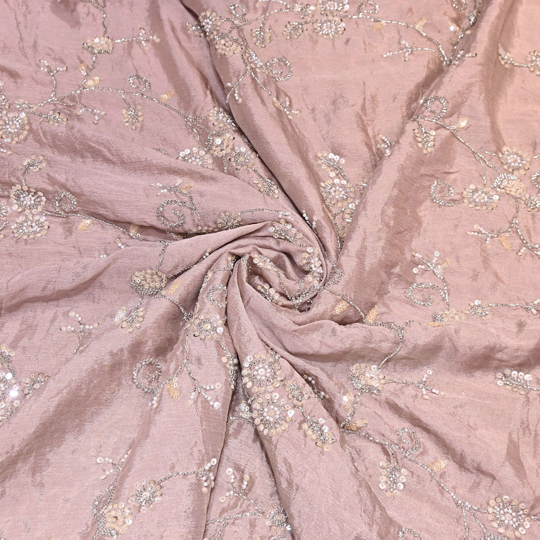 Powder Pink  Color Chinon Pearl & Sequins Embroidery Fabric – Luxury Party Wear Fabric- EB00521-4