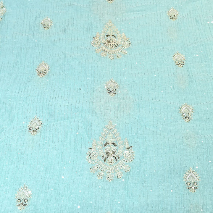 Powder Blue Color Mul Chanderi Fabric with Pearl & Sequins Embroidery- J75319-1