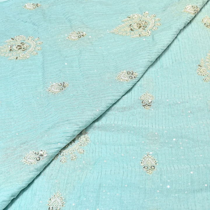 Powder Blue Color Mul Chanderi Fabric with Pearl & Sequins Embroidery- J75319-1