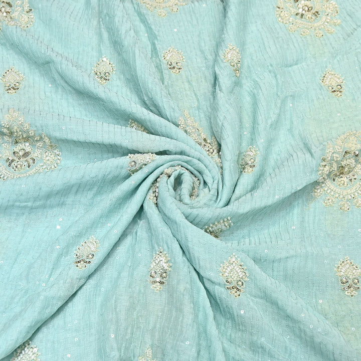 Powder Blue Color Mul Chanderi Fabric with Pearl & Sequins Embroidery- J75319-1