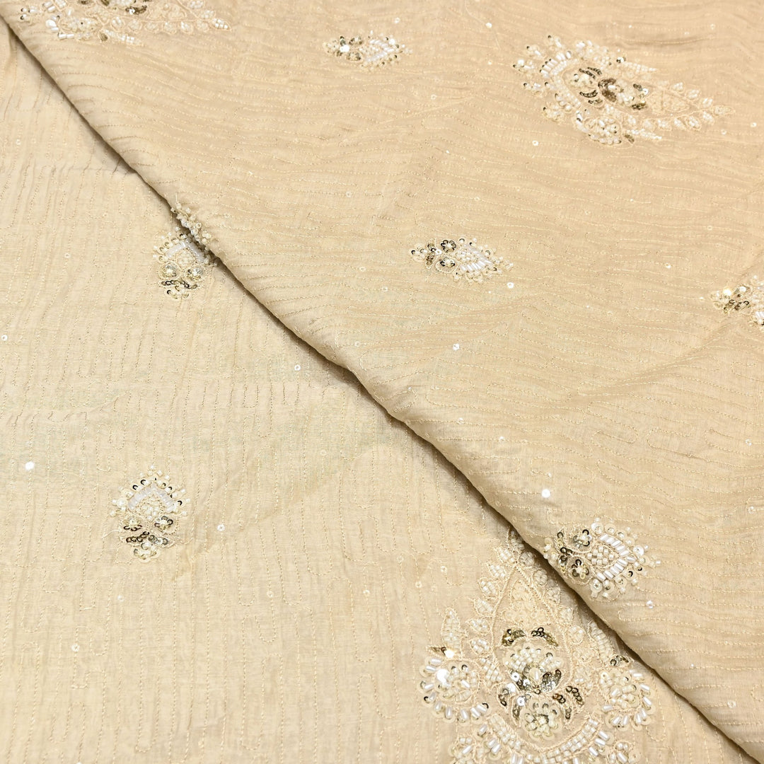 Beige Color Mul Chanderi Fabric with Pearl & Sequins Embroidery- J75319-2