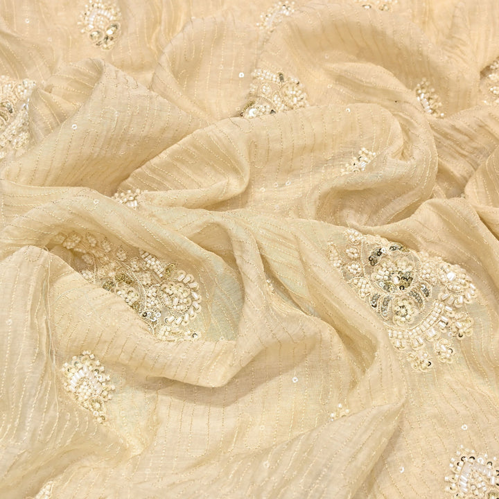 Beige Color Mul Chanderi Fabric with Pearl & Sequins Embroidery- J75319-2