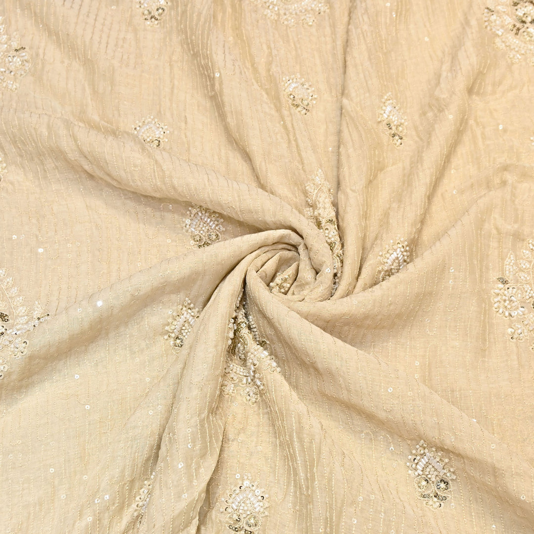 Beige Color Mul Chanderi Fabric with Pearl & Sequins Embroidery- J75319-2