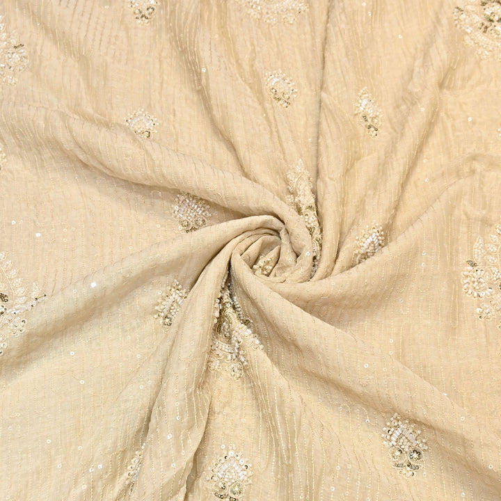 Beige Color Mul Chanderi Fabric with Pearl & Sequins Embroidery- J75319-2