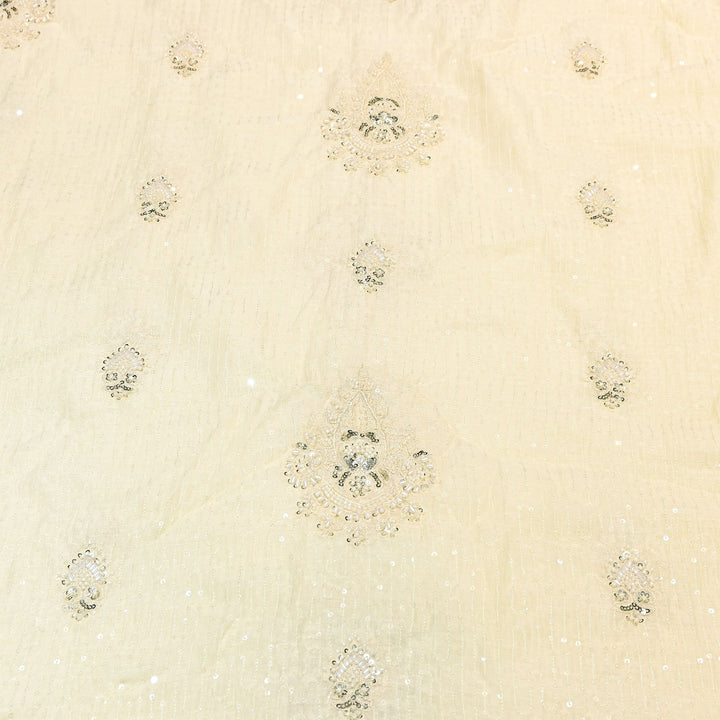 Ivory Cream Color Mul Chanderi Fabric with Pearl & Sequins Embroidery- J75319-3
