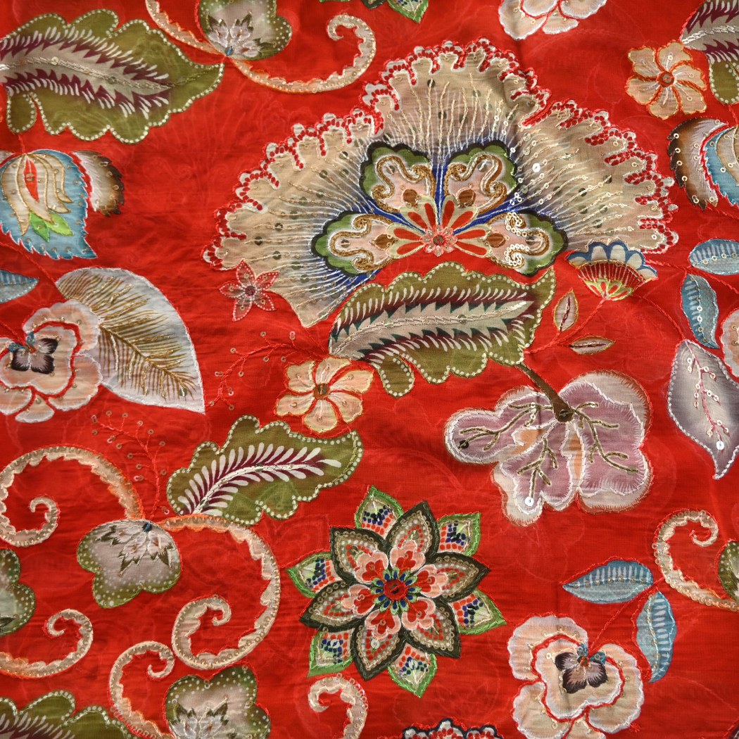 Viscose Organza Position Print With Sequins Embroidery