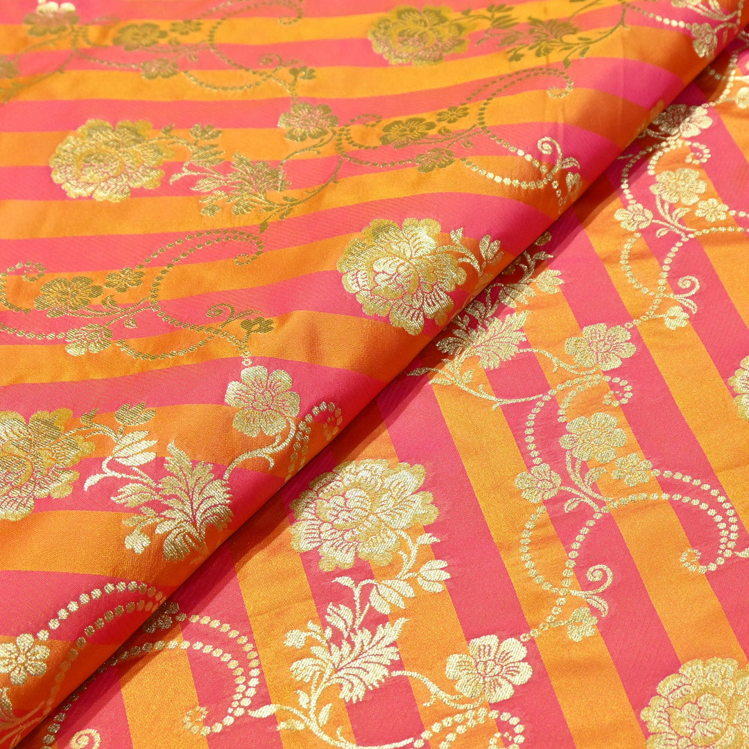 Premium Satin Stripes Zari Jacquard Brocade Fabric | Designer Brocade Fabric | JAC275-13