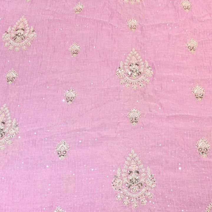 Pastel Pink Color Mul Chanderi Fabric with Pearl & Sequins Embroidery- J75319-4