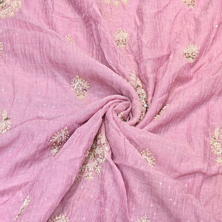 Pastel Pink Color Mul Chanderi Fabric with Pearl & Sequins Embroidery- J75319-4