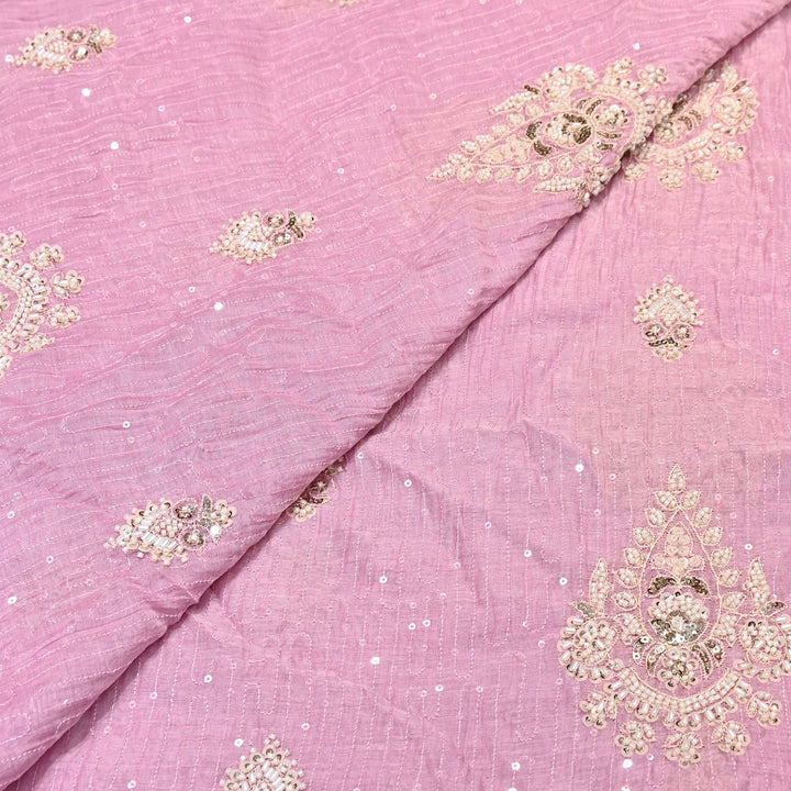 Pastel Pink Color Mul Chanderi Fabric with Pearl & Sequins Embroidery- J75319-4