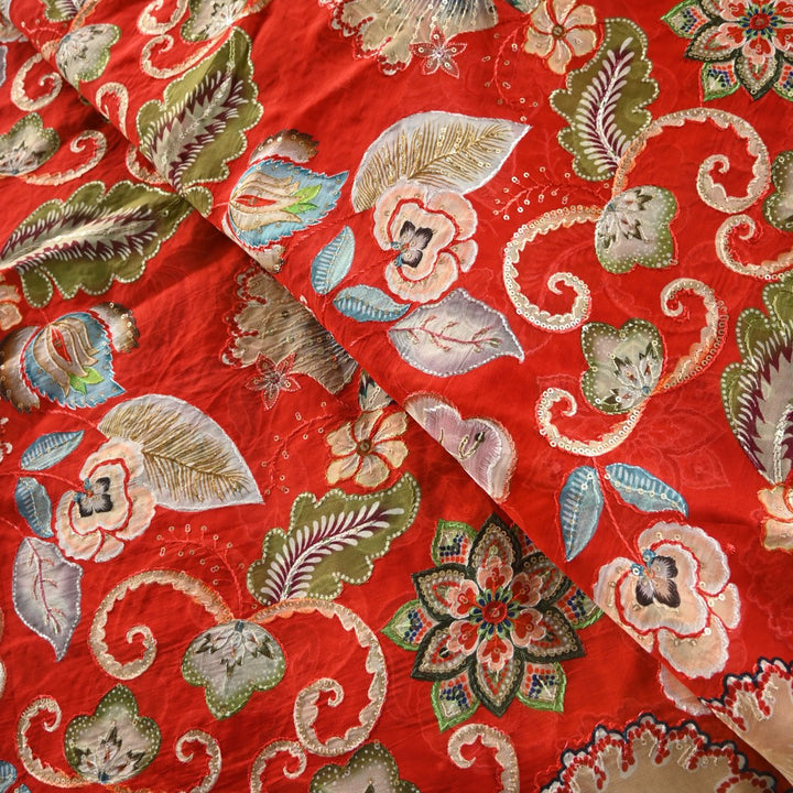 Viscose Organza Position Print With Sequins Embroidery