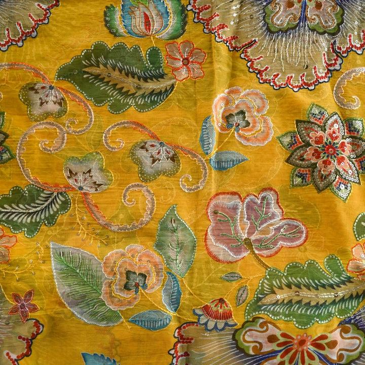 Viscose Organza Position Print With Sequins Embroidery