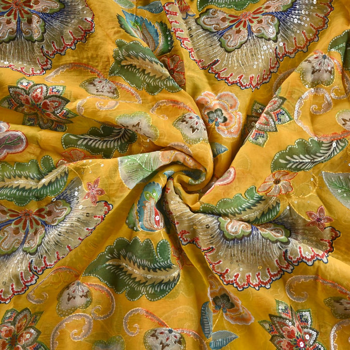 Viscose Organza Position Print With Sequins Embroidery