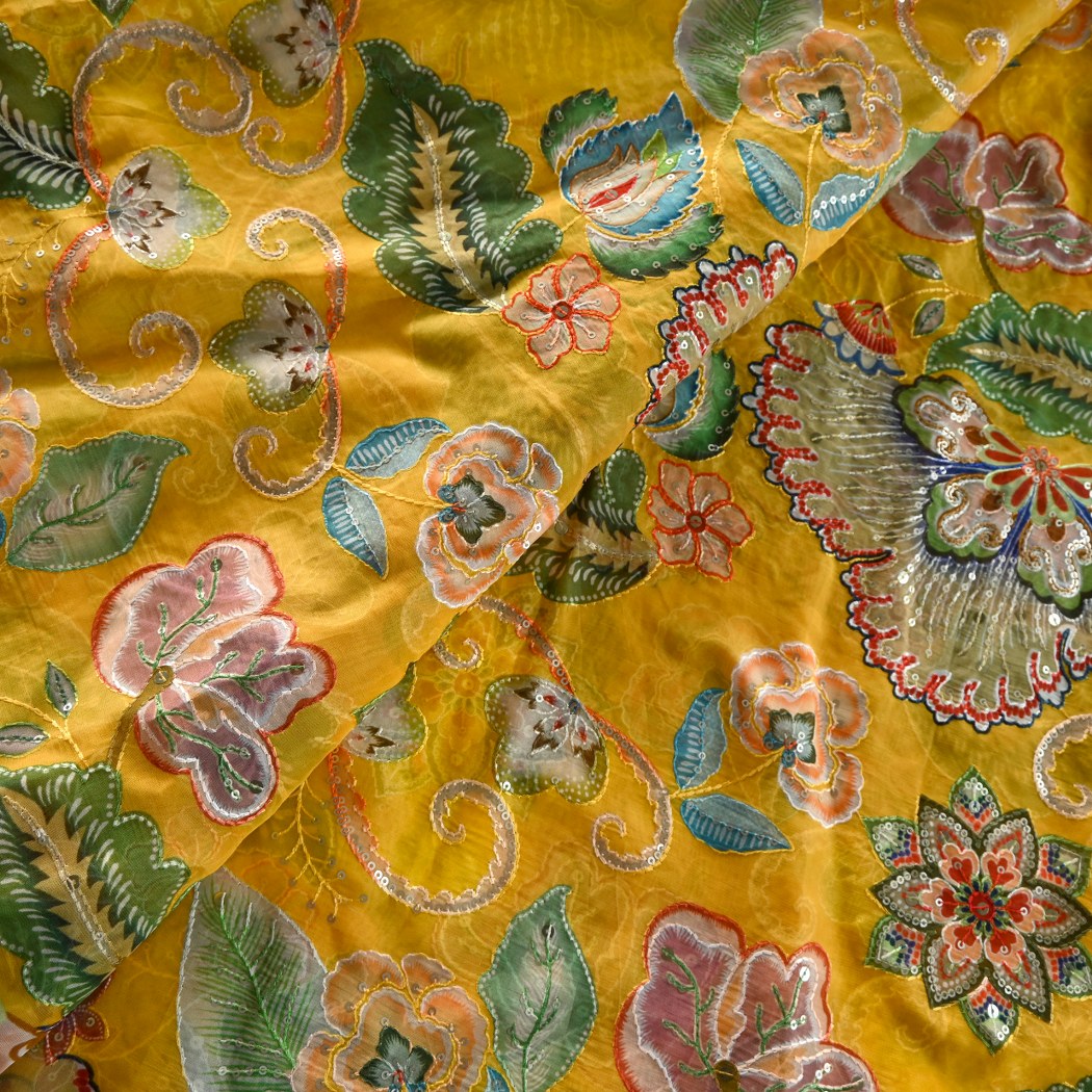 Viscose Organza Position Print With Sequins Embroidery