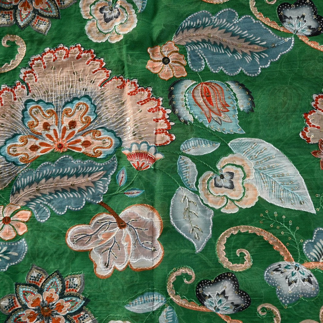 Viscose Organza Position Print With Sequins Embroidery