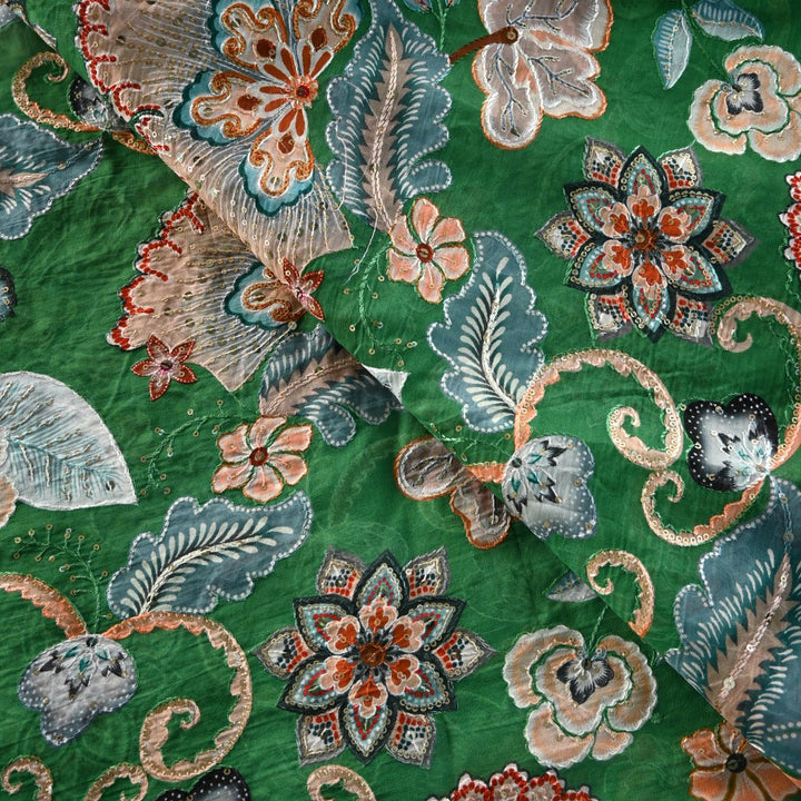 Viscose Organza Position Print With Sequins Embroidery