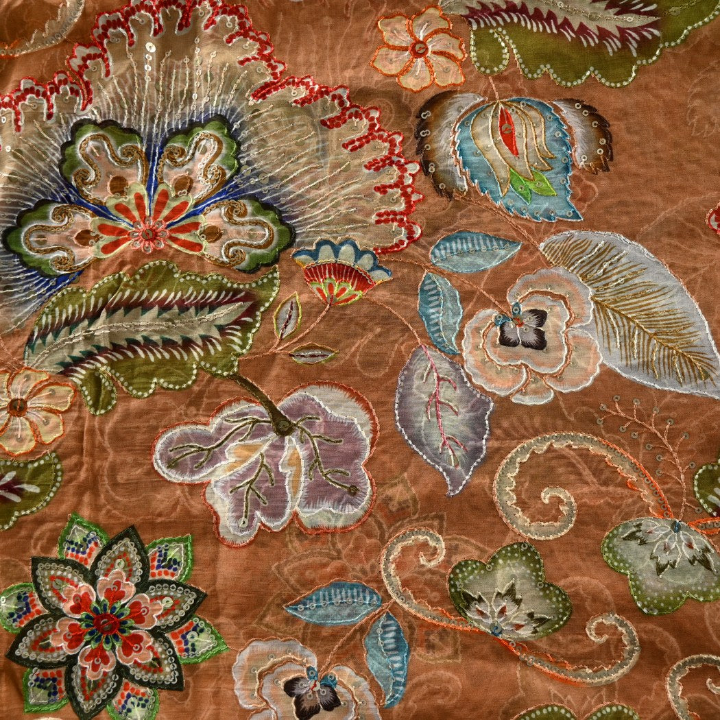 Viscose Organza Position Print With Sequins Embroidery