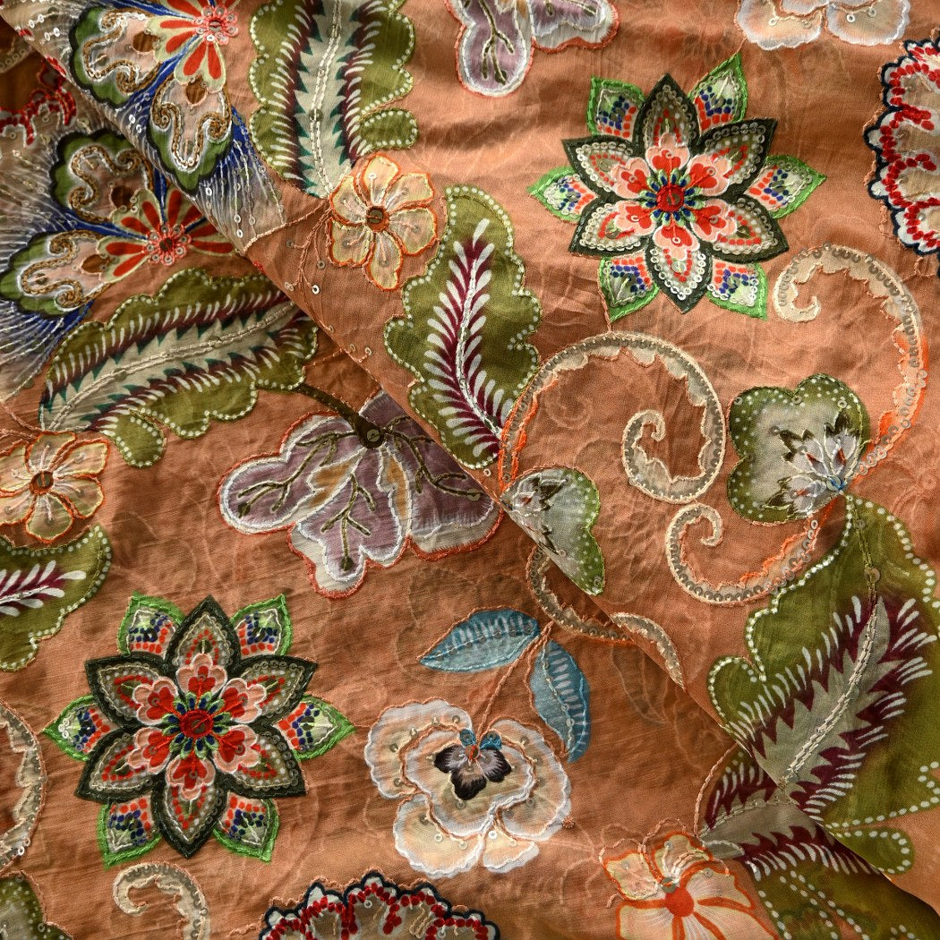 Viscose Organza Position Print With Sequins Embroidery