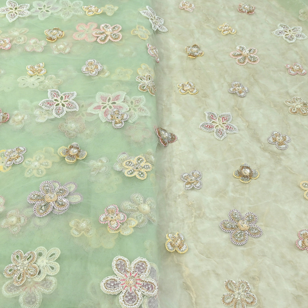 Premium Dyed Net Moti Sequins & Thread Work Embroidery Fabric | VI3346C-05