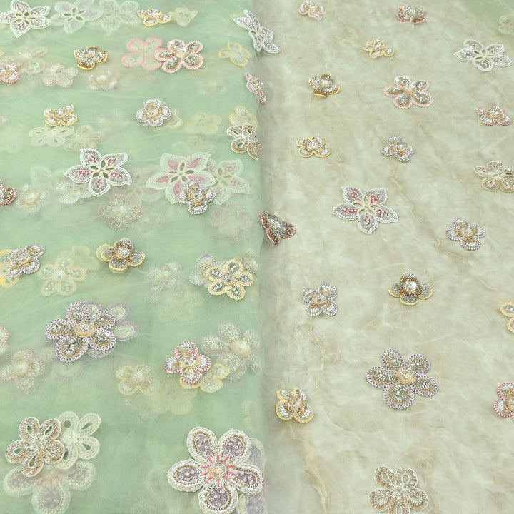 Premium Dyed Net Moti Sequins & Thread Work Embroidery Fabric | VI3346C-05