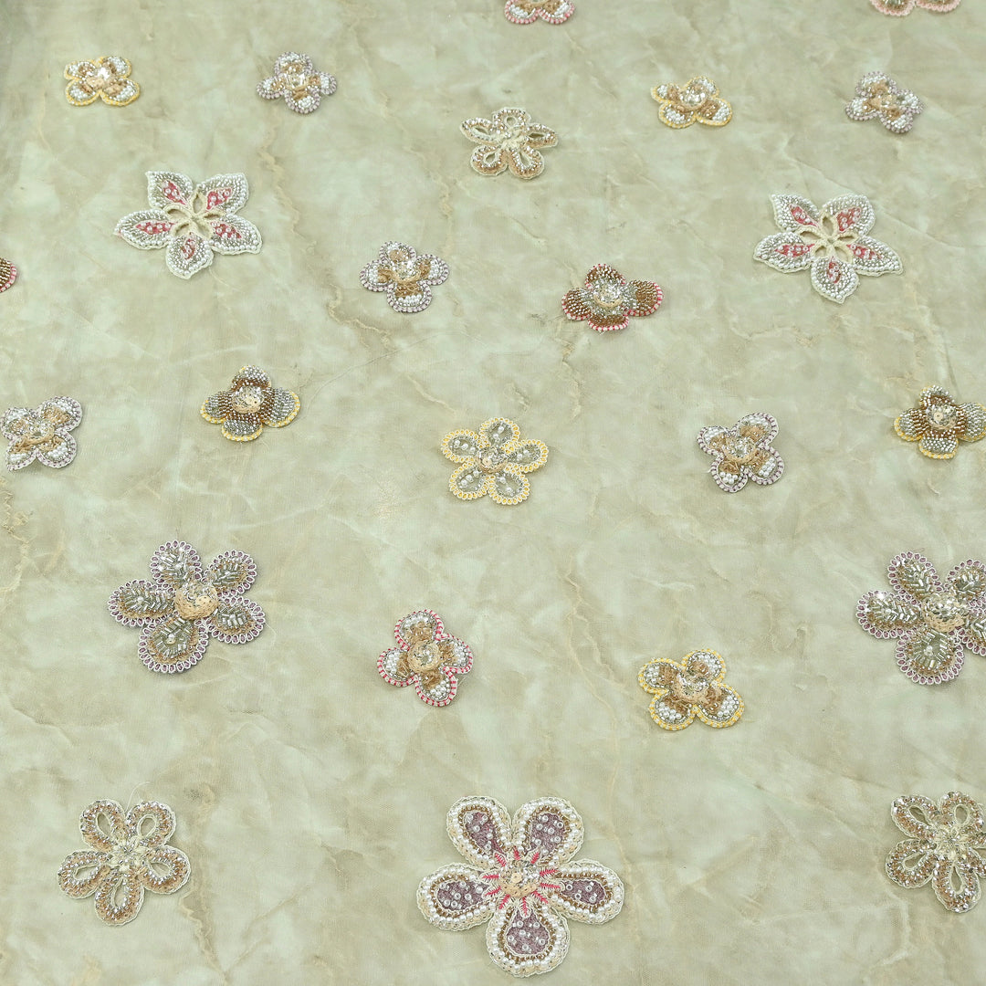 Premium Dyed Net Moti Sequins & Thread Work Embroidery Fabric | VI3346C-05