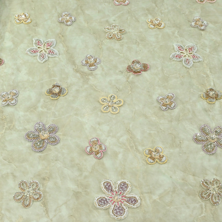 Premium Dyed Net Moti Sequins & Thread Work Embroidery Fabric | VI3346C-05