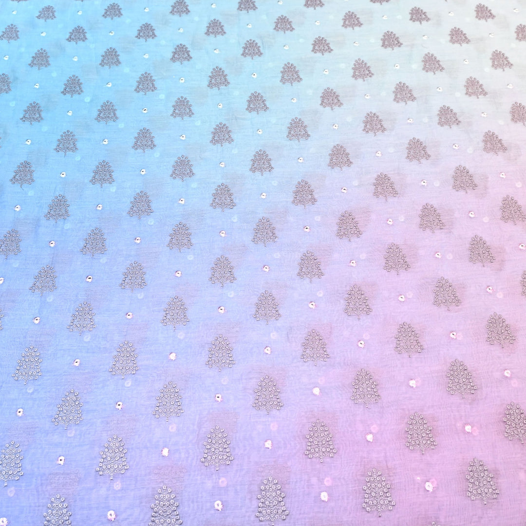 4D Shade Mul Chanderi Thread & Mirror Embroidery Fabric 44" – Designer Summer Fabric – GP4061-8