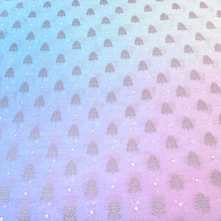 4D Shade Mul Chanderi Thread & Mirror Embroidery Fabric 44" – Designer Summer Fabric – GP4061-8