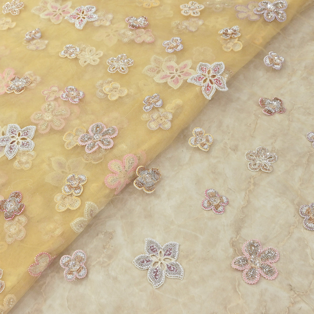 Premium Dyed Net Moti Sequins & Thread Work Embroidery Fabric | VI3346C-02