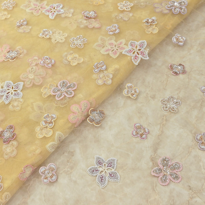Premium Dyed Net Moti Sequins & Thread Work Embroidery Fabric | VI3346C-02