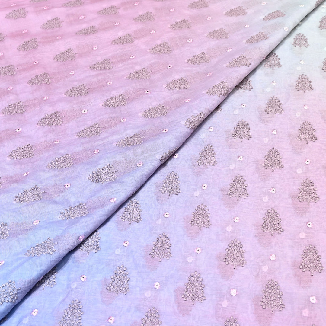 4D Shade Mul Chanderi Thread & Mirror Embroidery Fabric 44" – Designer Summer Fabric – GP4061-8