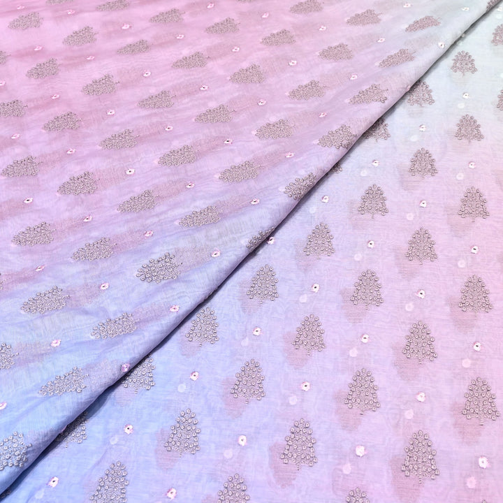 4D Shade Mul Chanderi Thread & Mirror Embroidery Fabric 44" – Designer Summer Fabric – GP4061-8