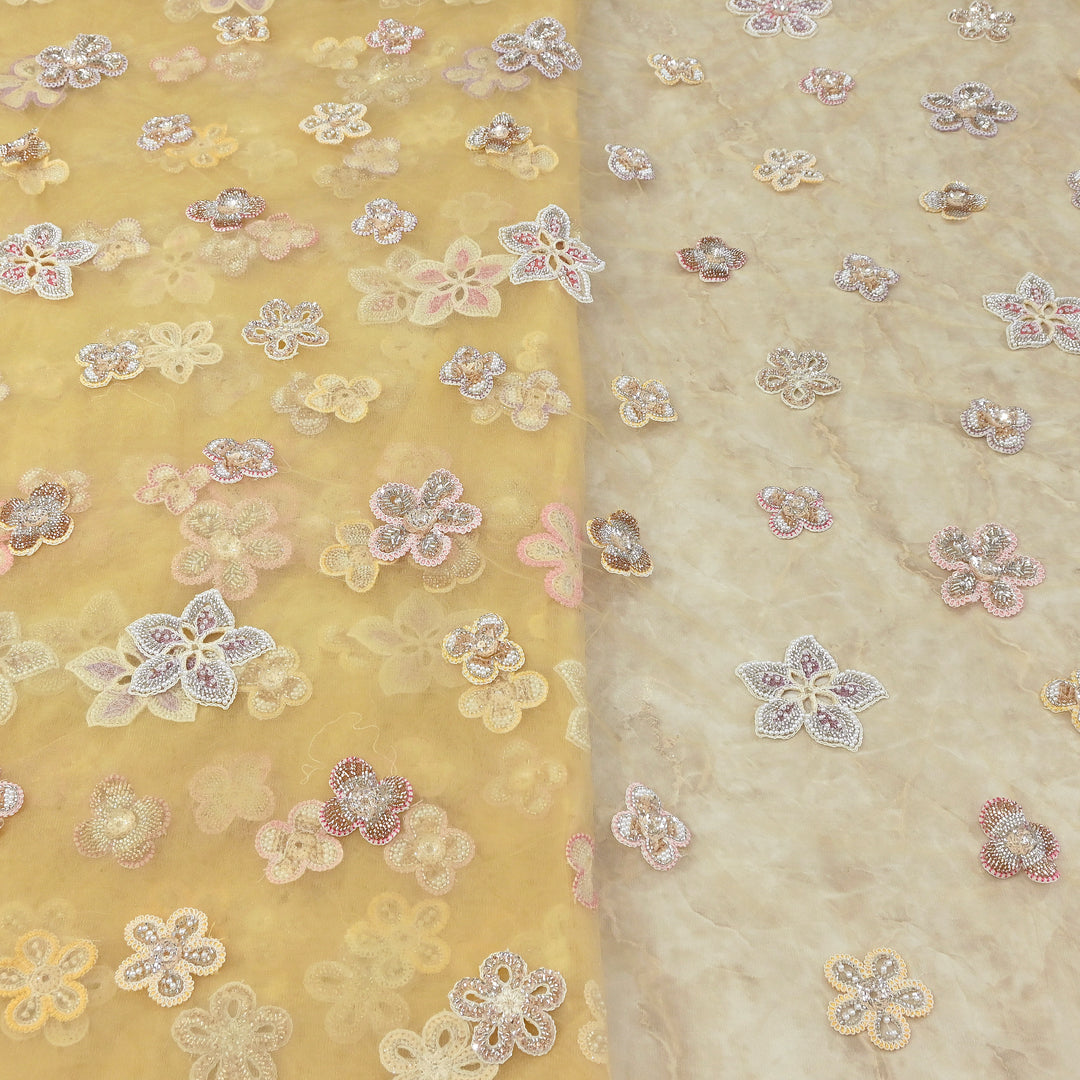 Premium Dyed Net Moti Sequins & Thread Work Embroidery Fabric | VI3346C-02