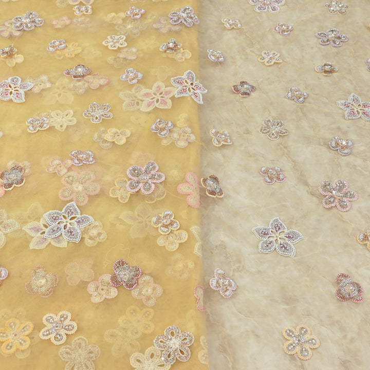 Premium Dyed Net Moti Sequins & Thread Work Embroidery Fabric | VI3346C-02