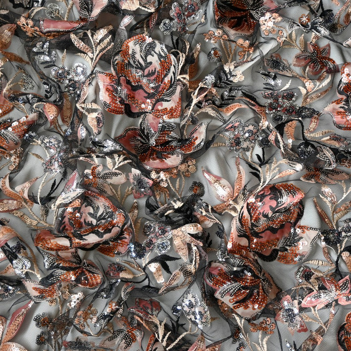 Cut Dana and Sequin Embroidered Fabric with Patch Design on Imported Net