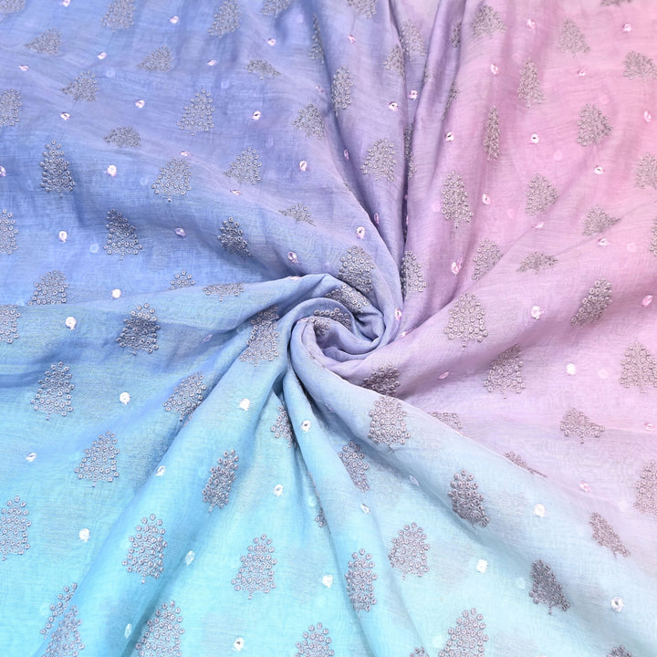 4D Shade Mul Chanderi Thread & Mirror Embroidery Fabric 44" – Designer Summer Fabric – GP4061-8