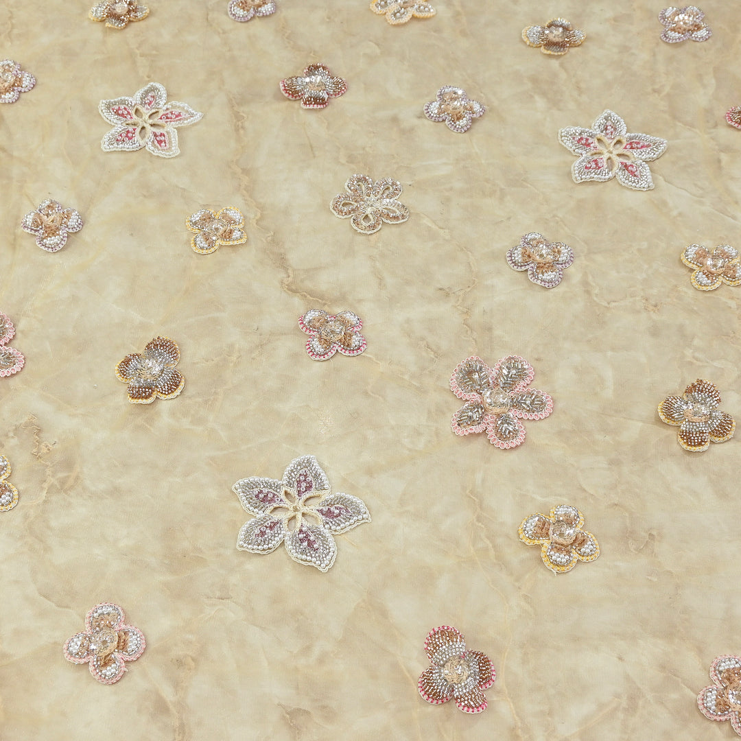 Premium Dyed Net Moti Sequins & Thread Work Embroidery Fabric | VI3346C-02