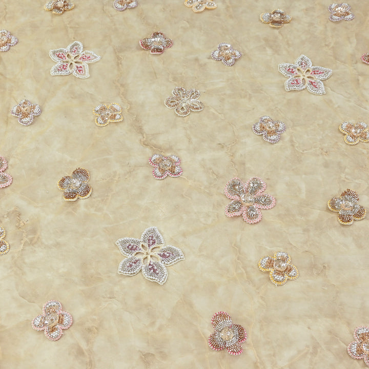 Premium Dyed Net Moti Sequins & Thread Work Embroidery Fabric | VI3346C-02