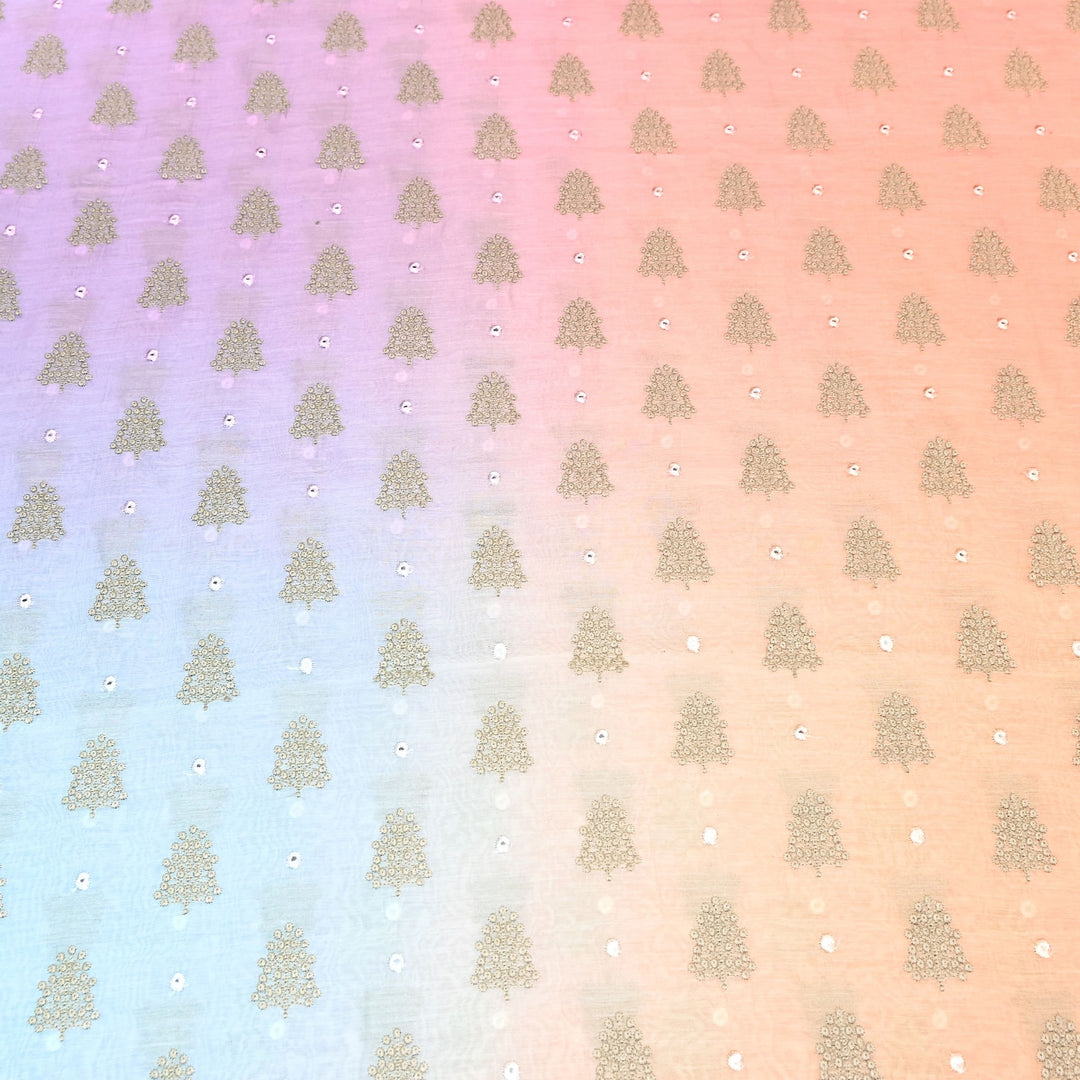 4D Shade Mul Chanderi Thread & Mirror Embroidery Fabric 44" – Designer Summer Fabric – GP4061-1